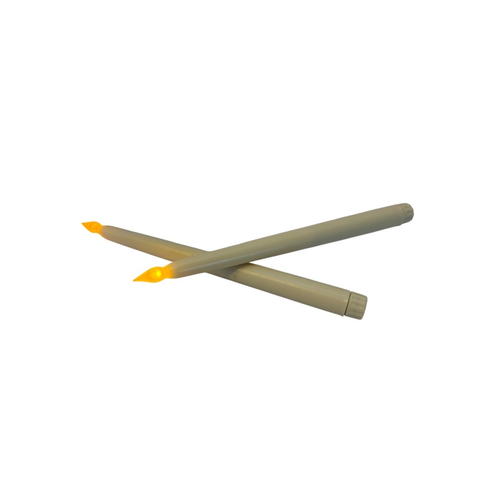 Taper Candles Set of 2 Battery Operated LED Ivory FlamelessFlickering AmberLight
